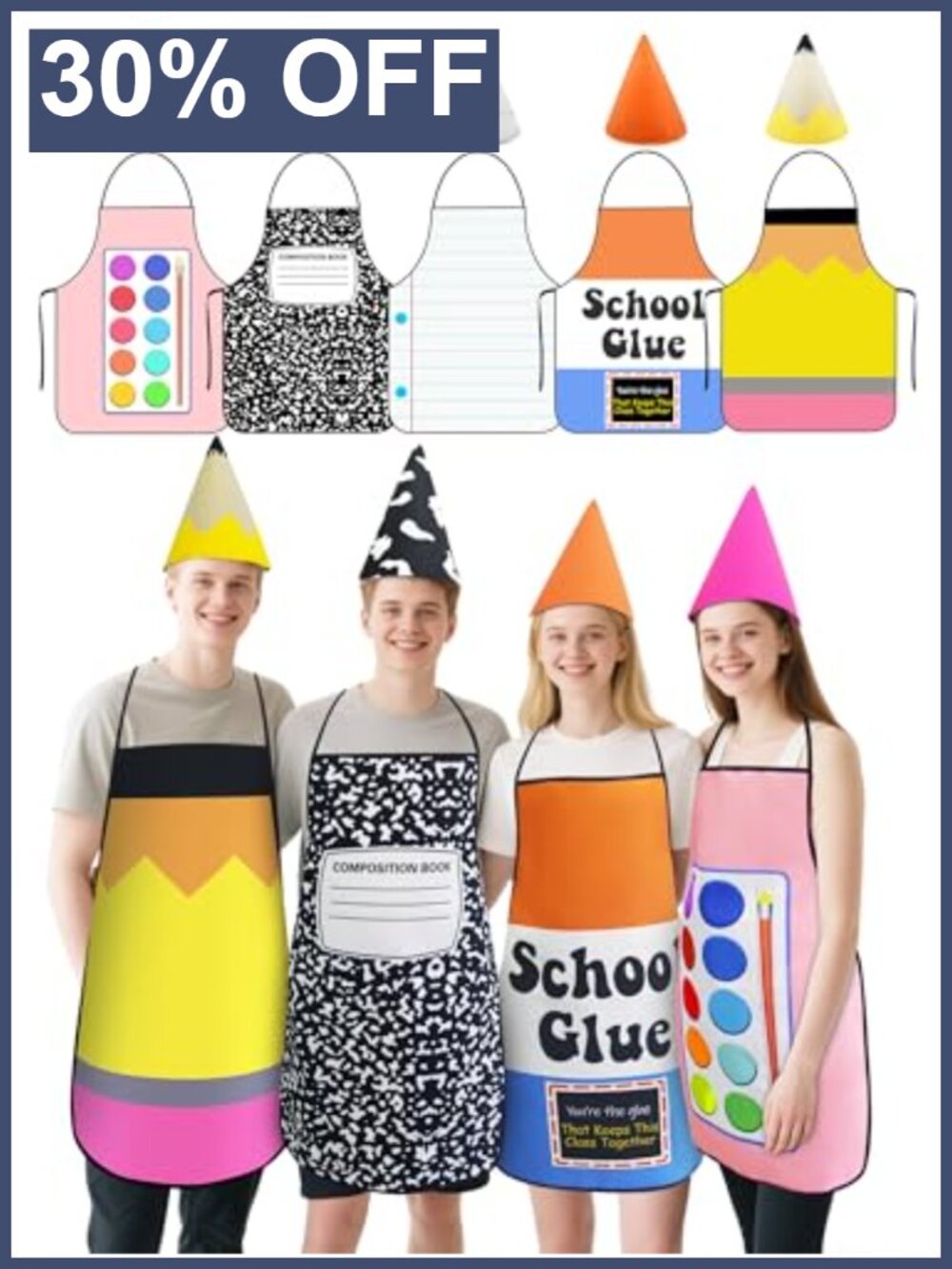 5 Sets Group Halloween Costumes with Cone Hats for Adults Felt Apron Party